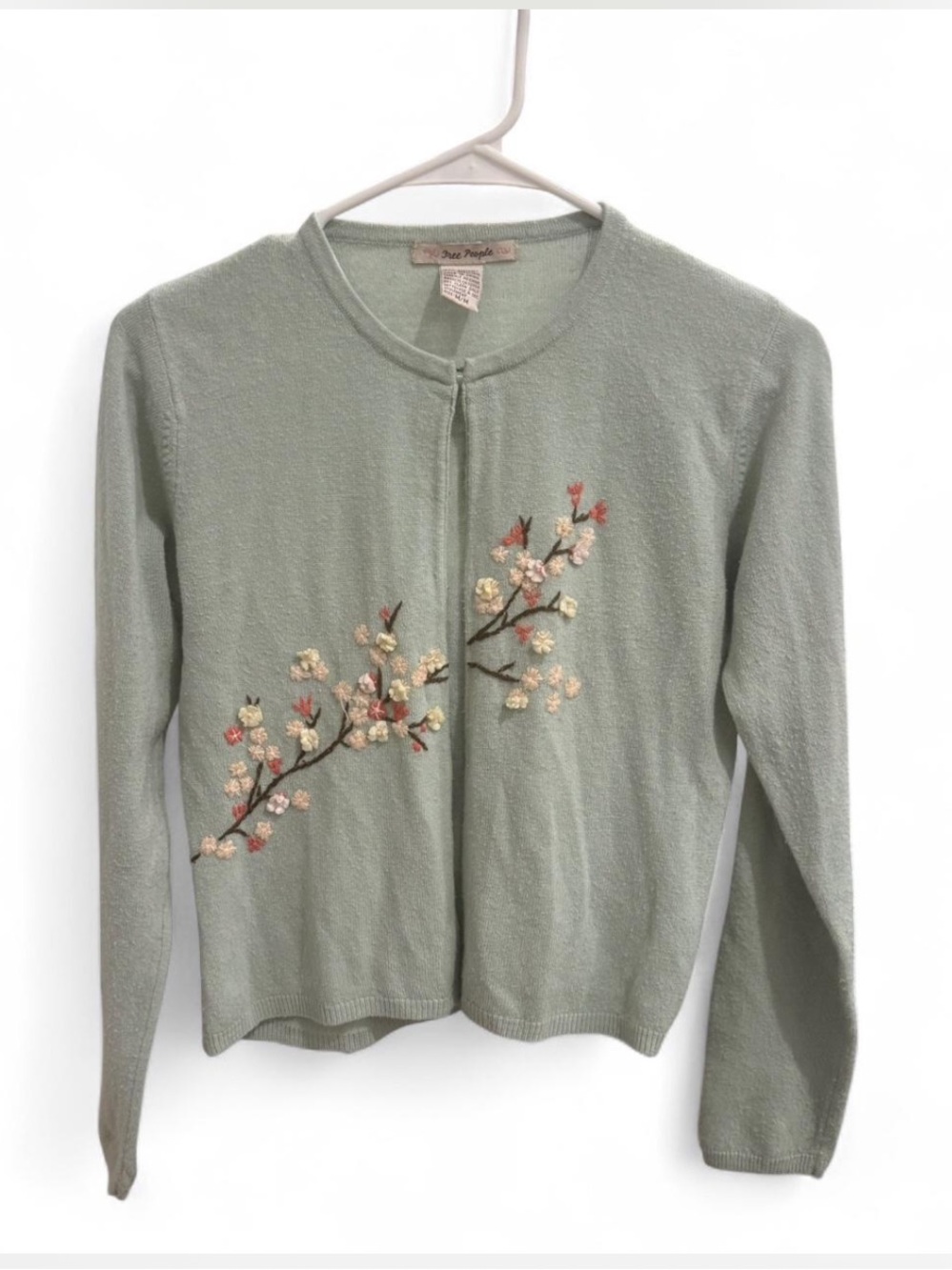 Vintage Free People Mint Green Embroidered Cardigan